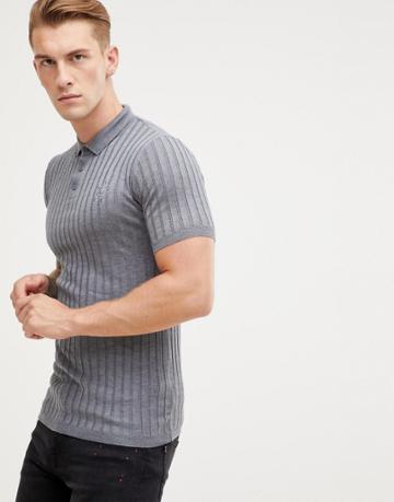 Gym King Rib Knit Polo Shirt In Slate - Gray