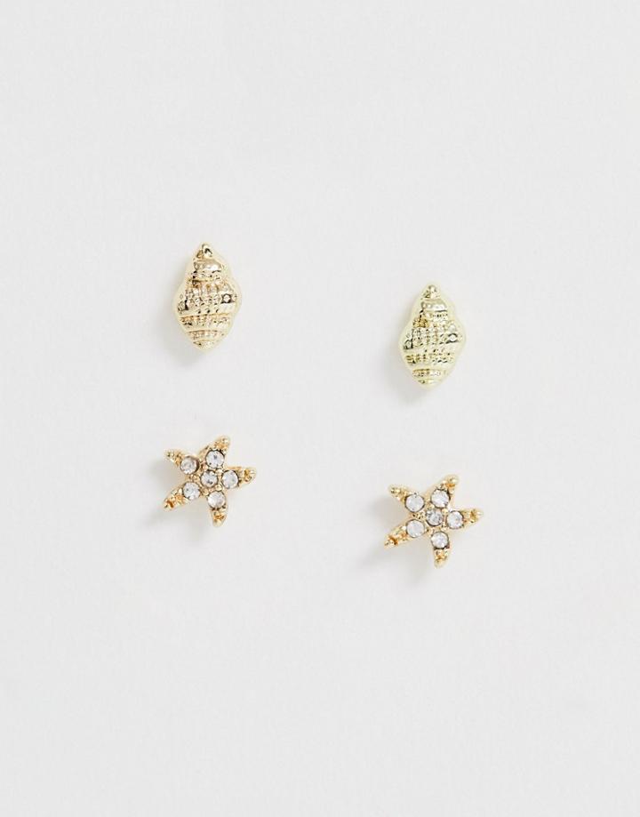 Pieces Starfish And Shell Mixed Stud Pack - Silver