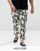 Asos Plus Skinny Cropped Pants In Palm Tree Print - Stone