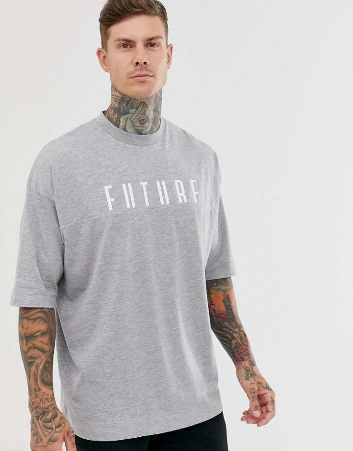 Asos Design Oversized Heavyweight Color Block T-shirt With Dark Future Logo-gray