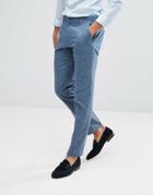 Asos Wedding Slim Suit Pants In 100% Silk Textured Blue - Blue