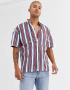 Asos Design Oversized 90s Stripe Shirt In White And Red