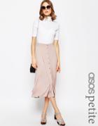 Asos Petite Midi Skater Skirt With Poppers - Nude