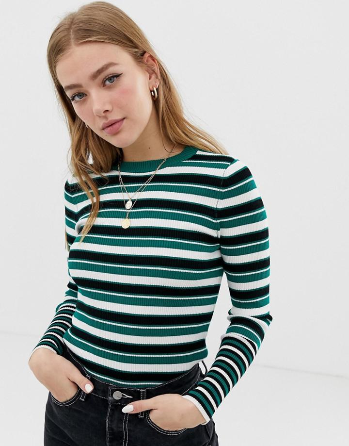 Only Multi Stripe Ribbed Top - Green