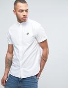 Lyle & Scott Oxford Shirt Short Sleeve Buttondown Regular Fit Eagle Logo In White - White