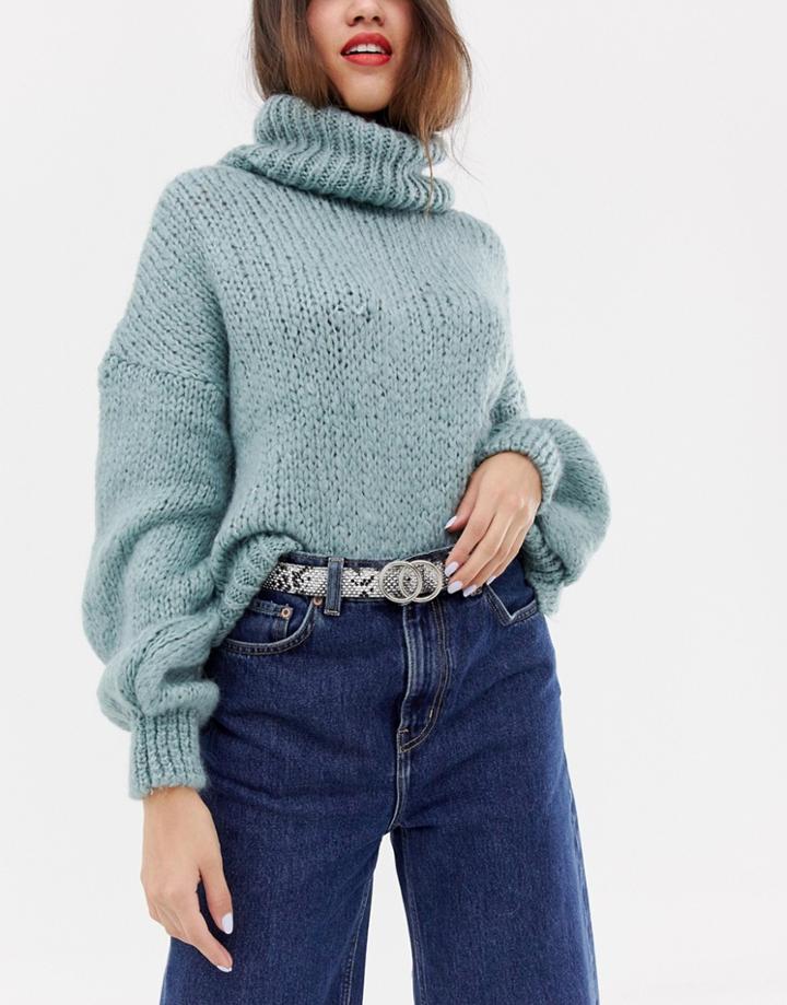 New Look Circle Detail Belt In Snake Print - Stone