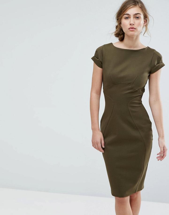 Closet London Pencil Dress With Ruched Cap Sleeve - Green