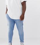 Asos Design Plus Spray On Jeans In Power Stretch Denim In Light Wash - Blue