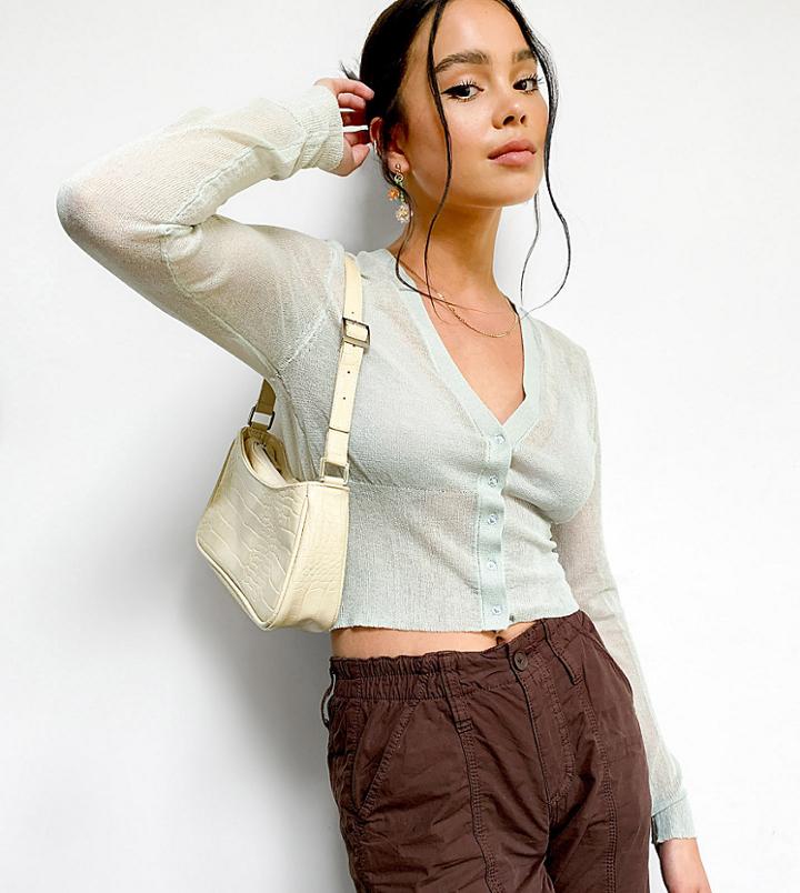 Collusion Gauze Cardigan In Sage Green-white