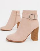 Asos Design Retreat Heeled Ankle Boots In Taupe-neutral