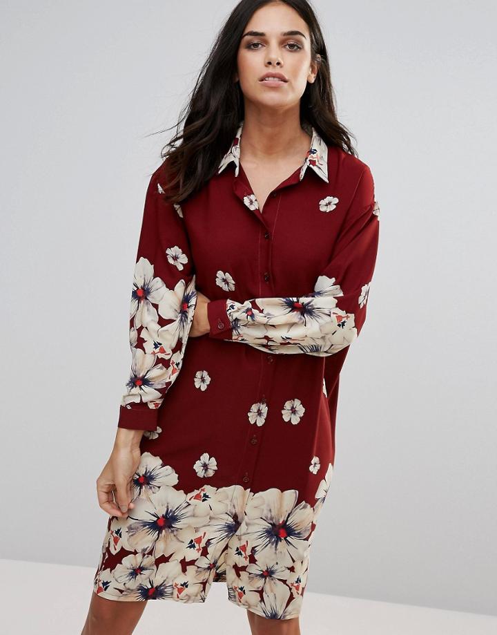 Love Oversized Shirt Dress In Border Print - Multi