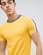 Asos Design Muscle Raglan T-shirt With Taping And Piping In Yellow - Yellow