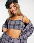 Asos Design Crop Top Suit With Straps In Gray Check