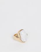 Asos Design Ring With Faux Freshwater Pearl And Abstract Crystal Detail In Gold Tone - Gold