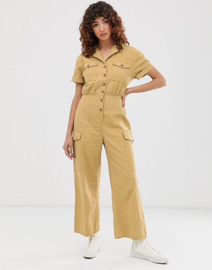 Asos Design Denim Utility Jumpsuit In Mustard - Orange
