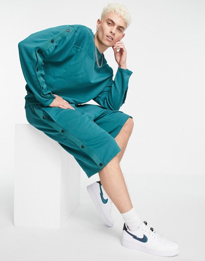 Asos Design Set Oversized Sweatshirt With Poppers In Green