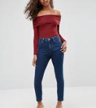Asos Petite Ridley High Waist Skinny Jeans In Clemence Wash-blue