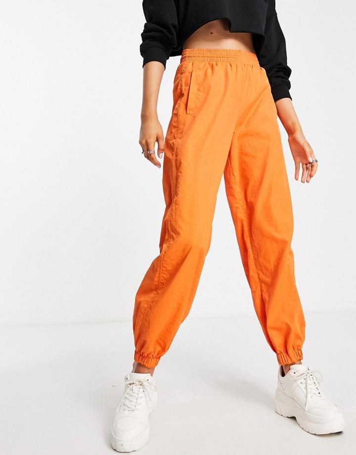 Bershka Nylon Cargo Parachute Pants In Orange