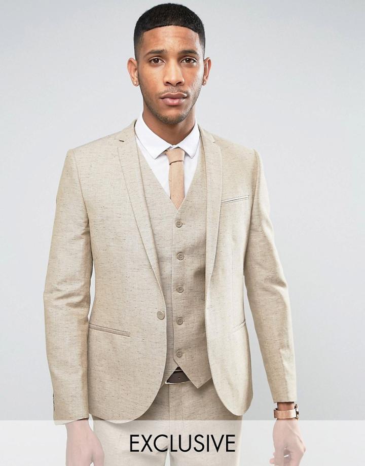 Noak Skinny Suit Jacket In Linen Nepp - Stone