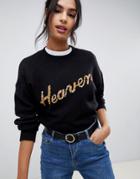 Asos Design Sweater With Sequin Slogan - Black