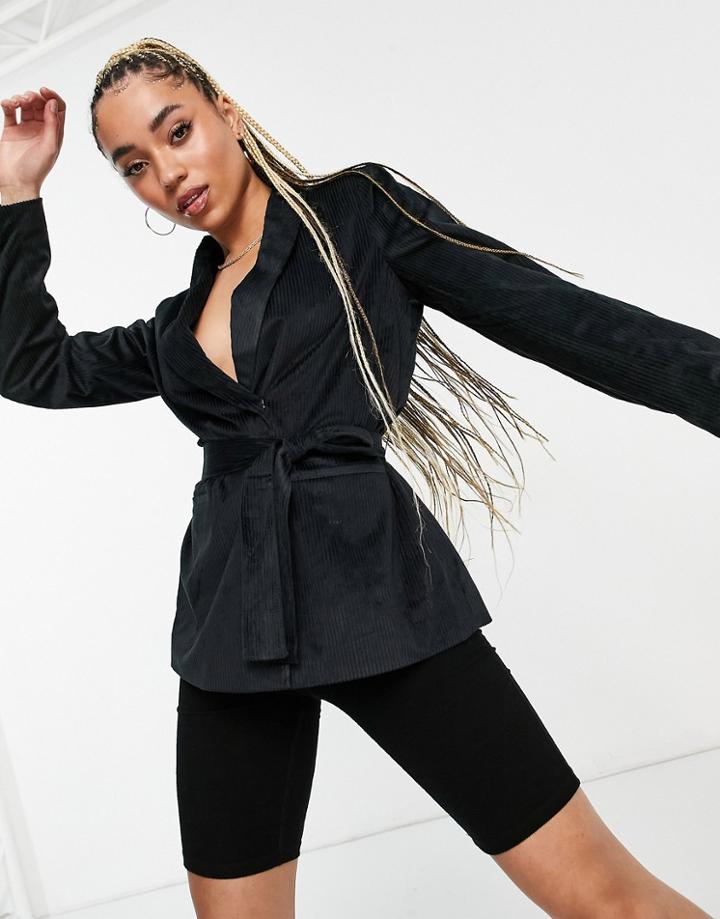 Na-kd Belted Oversized Blazer In Black