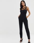 City Goddess Tailored Jumpsuit With Embroidered Detail - Black