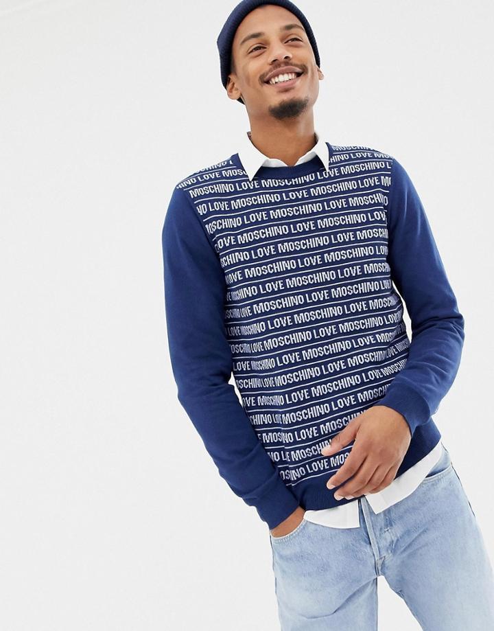 Love Moschino All Over Print Sweater - Navy
