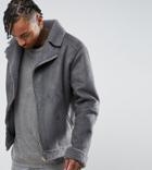 The New County Oversized Faux Shearling Biker Jacket - Gray
