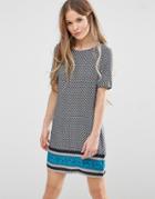 Madam Rage Dress In Border Print - Navy