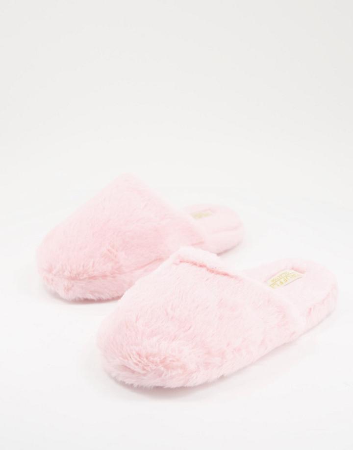 Truffle Collection Fluffy Mule Slipper In Light Pink