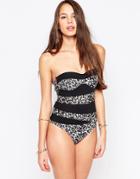 Bond-eye Sliced Swimsuit In Animal Print - Black Amphibia