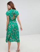 Asos Floral Midi Dress With Bow Back - Multi