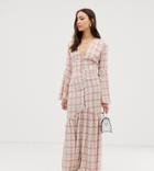 Glamorous Tall Maxi Tea Dress With Button Front In Grid Check-white