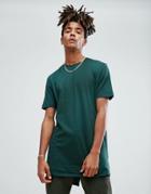 Asos Super Longline T-shirt With Fish Tail Split Hem In Green - Green