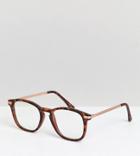 Asos Design Square Glasses In Matte Tort With Gold Metal Detail & Clear Lens - Brown