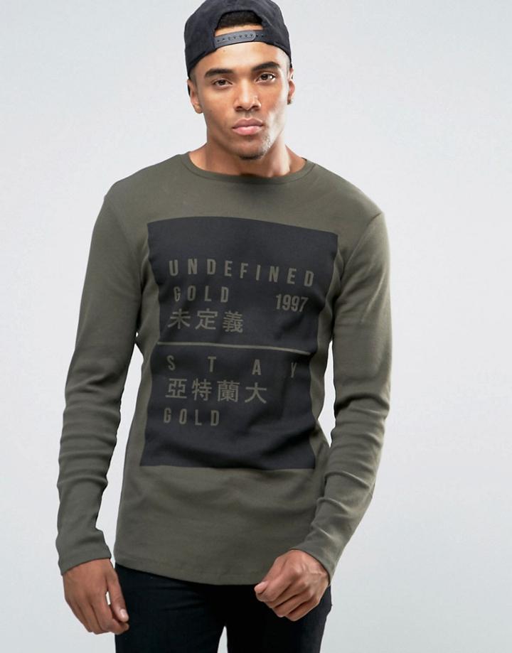Asos Rib Longline Muscle Long Sleeve T-shirt With Undefined Print - Gr
