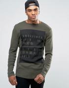Asos Rib Longline Muscle Long Sleeve T-shirt With Undefined Print - Gr