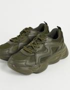 Truffle Collection Chunky Bubble Sole Sneakers In Khaki-green