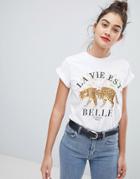Asos Design T-shirt With Floral And Leopard Print - White