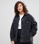 Asos Design Curve Denim Girlfriend Jacket In Washed Black - Black