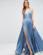 Asos Cami Paneled Thigh Split Maxi Dress - Blue