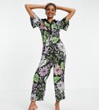 Liquorish Tall Shirt Jumpsuit In Tropical Floral Print-multi
