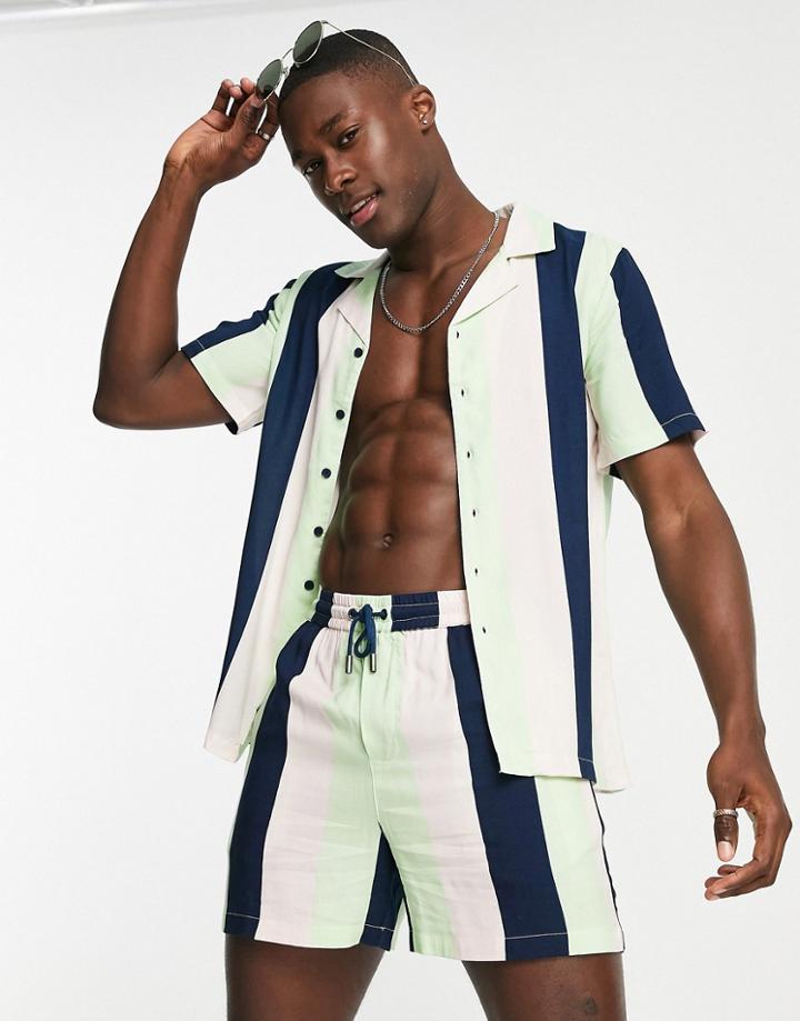 Native Youth Elland Striped Revere Collar Shirt In Navy