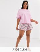 Asos Design Curve Koala Tee & Short Jersey Pyjama Set-pink