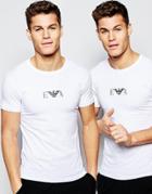Emporio Armani Crew Neck 2 Pack T-shirt With Chest Logo In Stretch Cotton Muscle Fit - White