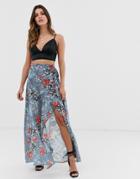 French Connection Floral Midi Wrap Skirt-multi