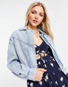 Abercrombie & Fitch Puff Sleeve Denim Jacket In Mid Wash Blue-blues