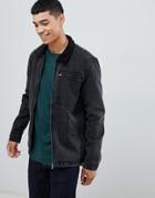 New Look Worker Jacket With Cord Collar In Black - Black