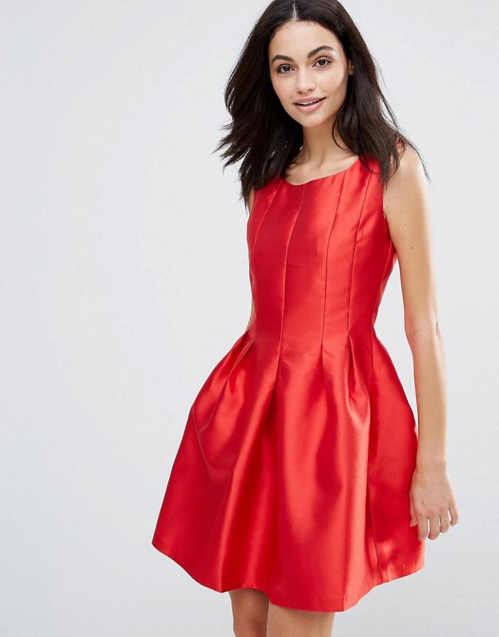 City Goddess Satin Structured Skater Dress - Red