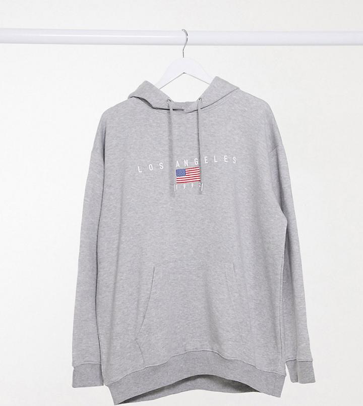 Daisy Street Plus Oversized Hoodie With Los Angeles Print-grey